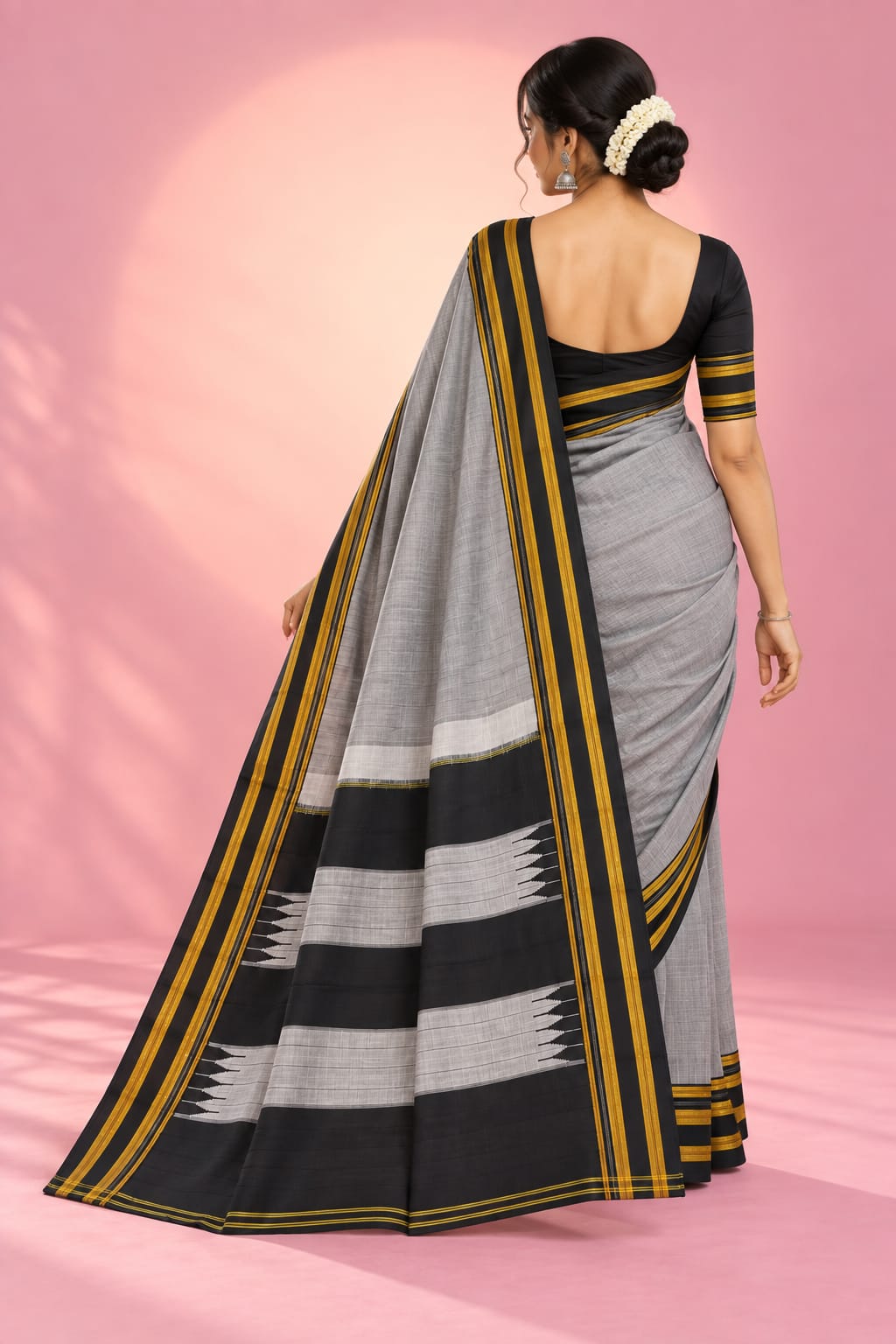 Grey Black Gayatri Handloom Ilkal Saree — Viscose Cotton Ilkal saree