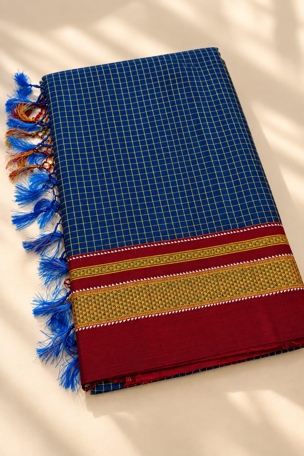 Royal Blue & Crimson Red Ilkal Handloom Saree — Silk Tissue Ilkal saree