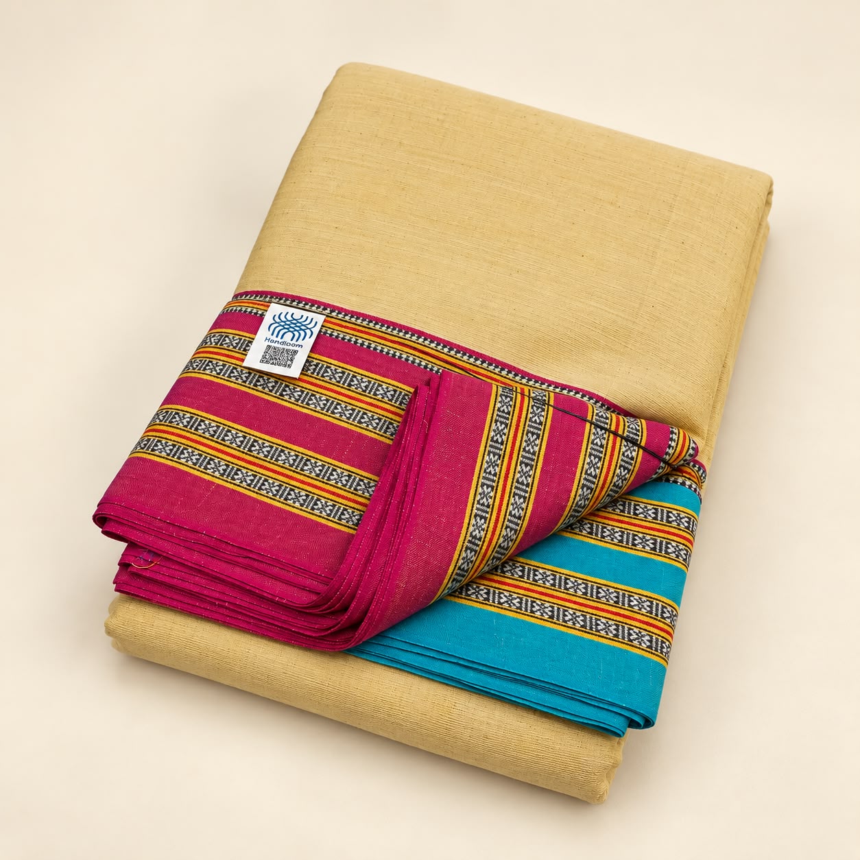 Handloom Patteda anchu Cotton Saree – Magenta & Turquoise Traditional Striped Border — Pure Cotton Ilkal saree