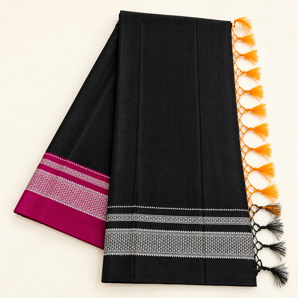 Black & Magenta Viscos Ilkal Handloom Saree Traditional Karnataka Saree — Viscose Cotton Ilkal saree