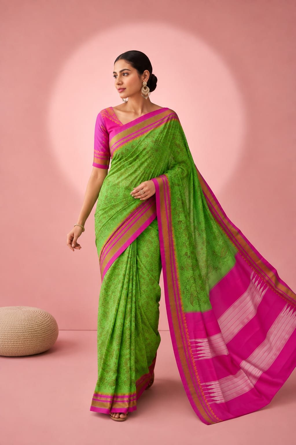 Green Printed Traditional Ilkal Saree — Cotton-Silk Ilkal saree